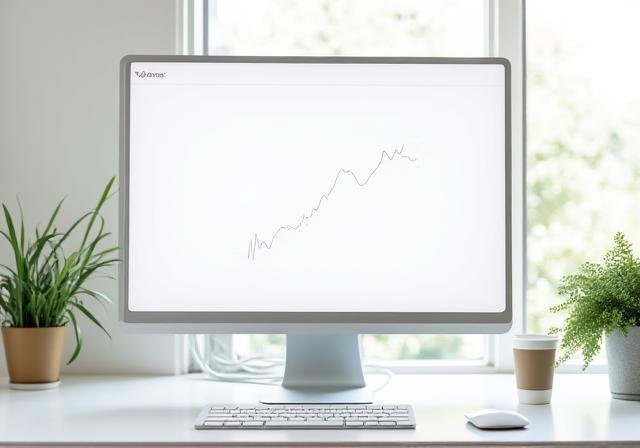 A serene professional workspace with a trading setup